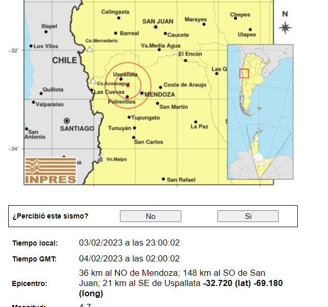 Fuerte temblor en Mendoza: se registró un sismo de 4.7 que se sintió con intensidad en la provincia