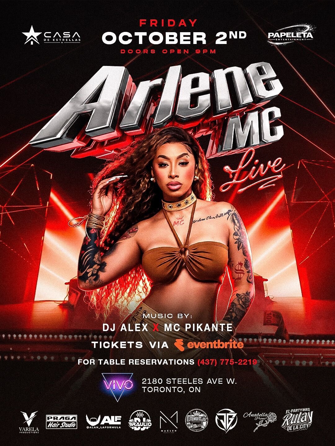 Afiche de Arlene MC Live en Toronto el viernes 2 de octubre en VIVO