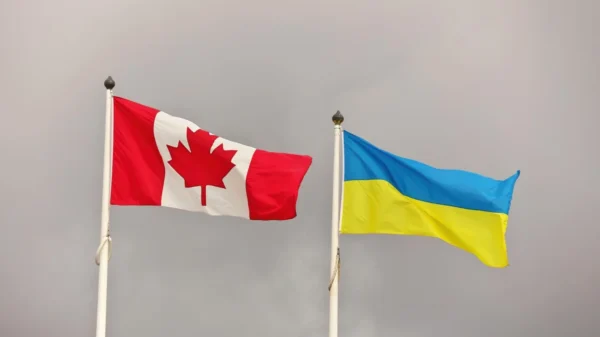 Banderas de Canadá y Ucrania