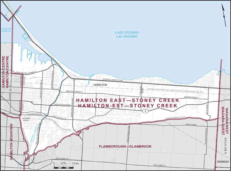 Mapa de la circunscripción Hamilton East–Stoney Creek