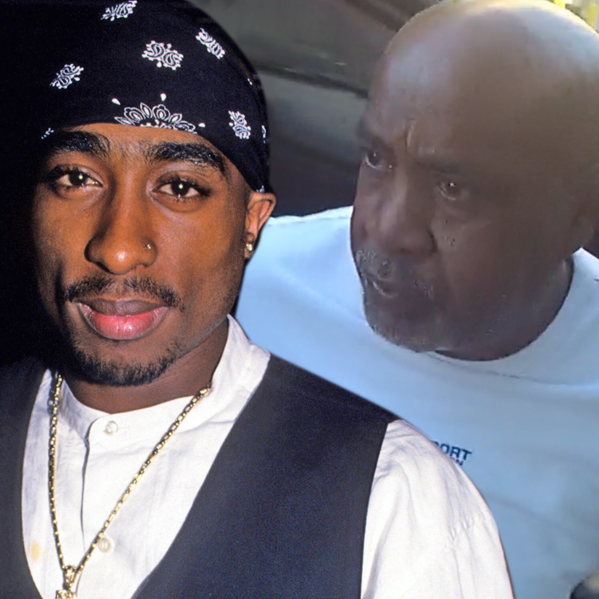 Tupac Shakur posa junto a una figura de cera